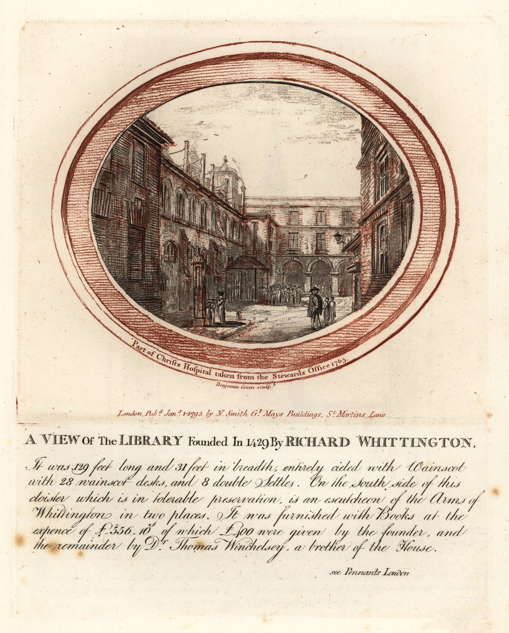 Biblioteca fundada em 1429 por Richard Whittington, no Christs Hospital, Londres de John Thomas Smith