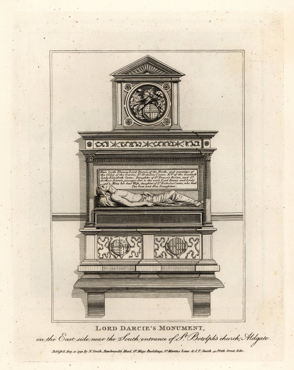 Monumento Lord Darcies na igreja de São Botolphs, Aldgate de John Thomas Smith
