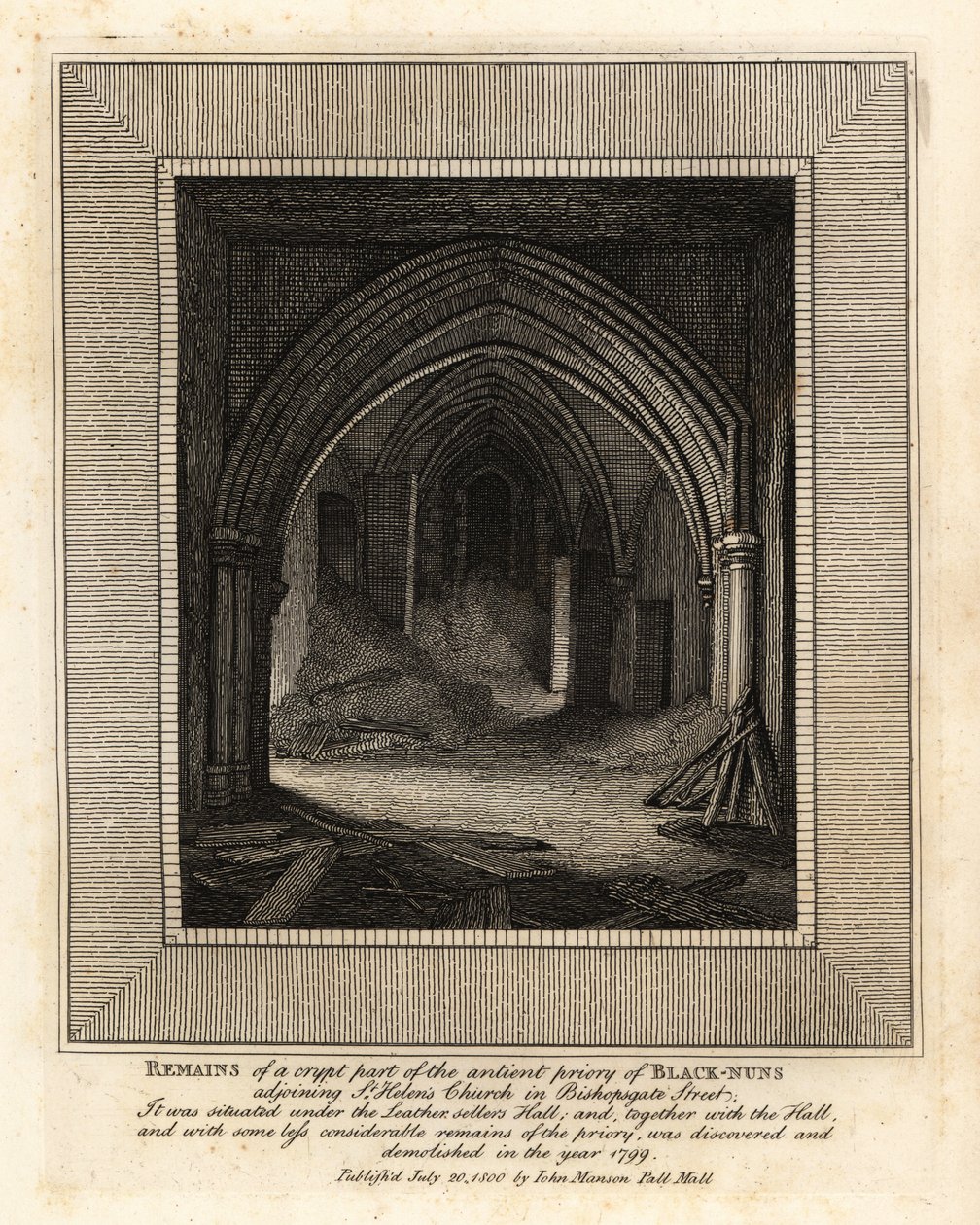 Restos da parte da cripta do antigo Priorado das Freiras Negras, adjacente à Igreja de Santa Helena, Rua Bisposgate de John Thomas Smith