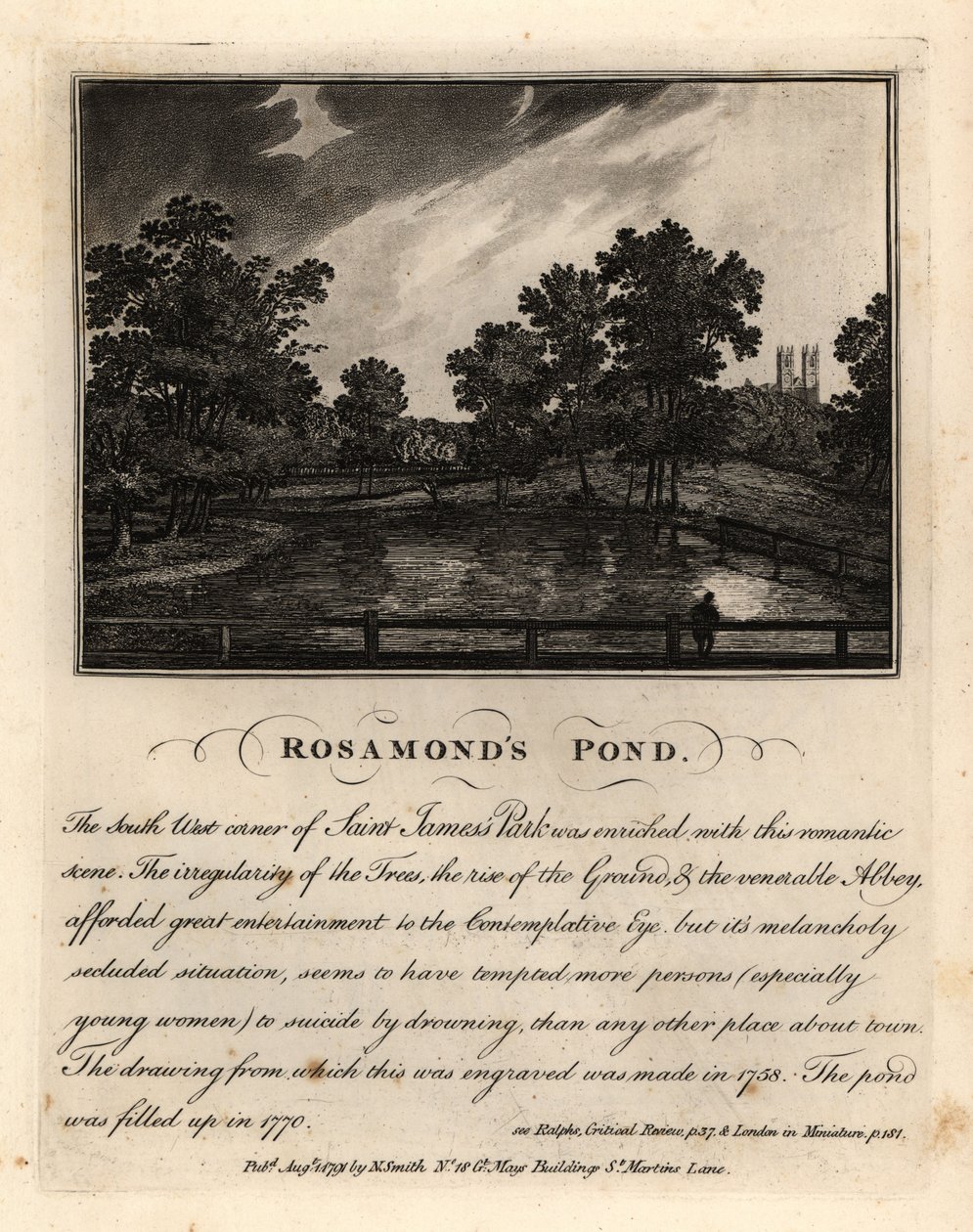Rosamonds Pond, St James Park, cerca de 1758 (enchido em 1770) de John Thomas Smith