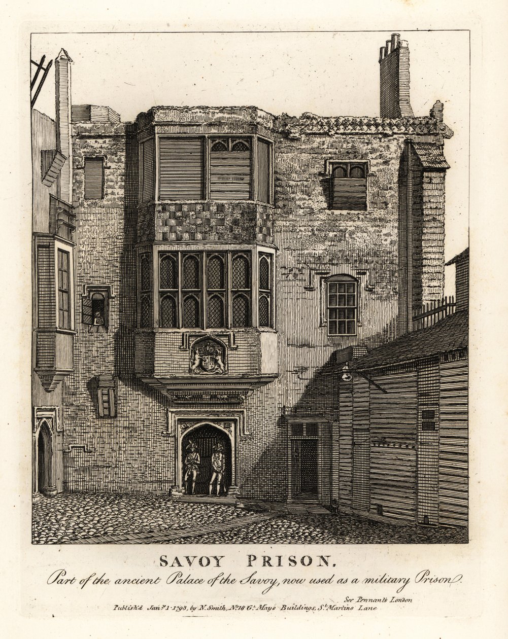 Prisão da Sabóia, parte do antigo Palácio da Sabóia, usada como prisão militar no século XVIII de John Thomas Smith