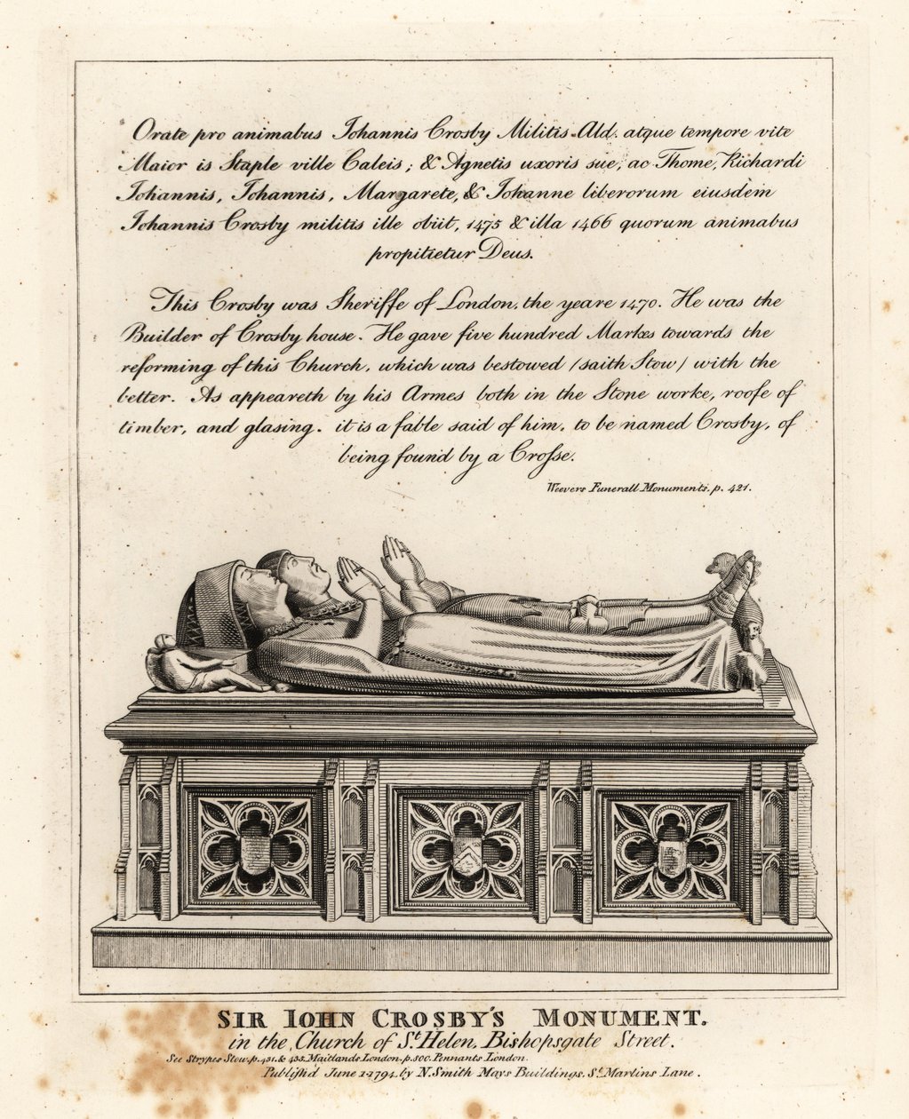 Sir John Crosbys monumento na igreja de Santa Helena, Rua Bishopsgate de John Thomas Smith