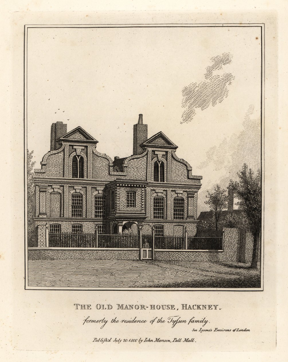 O Old Manor House, Hackney, antiga residência da família Tyssen. de John Thomas Smith