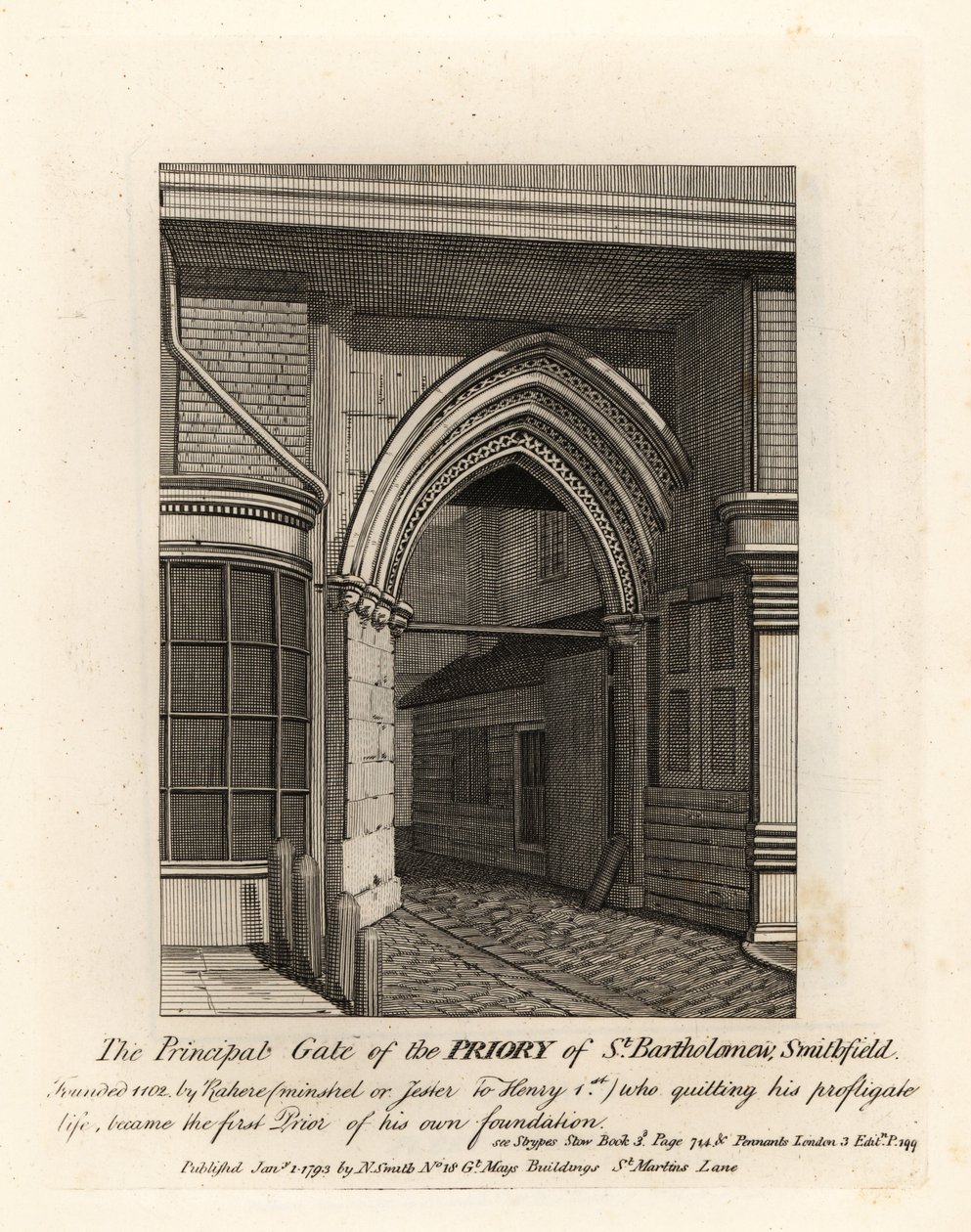 A Porta Principal do Priorado de St Bartholomew, Smithfield de John Thomas Smith