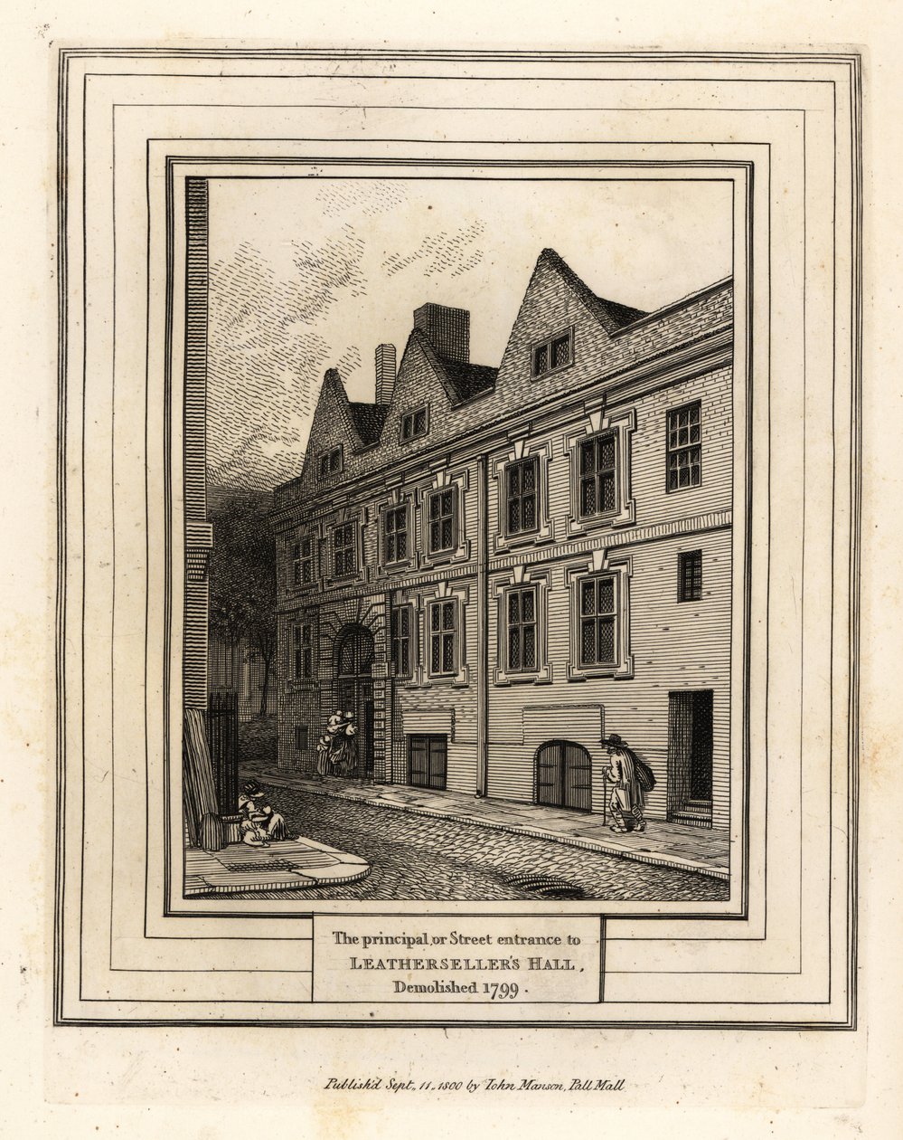 A entrada principal ou de rua do Leathersellers Hall, demolida em 1799 de John Thomas Smith