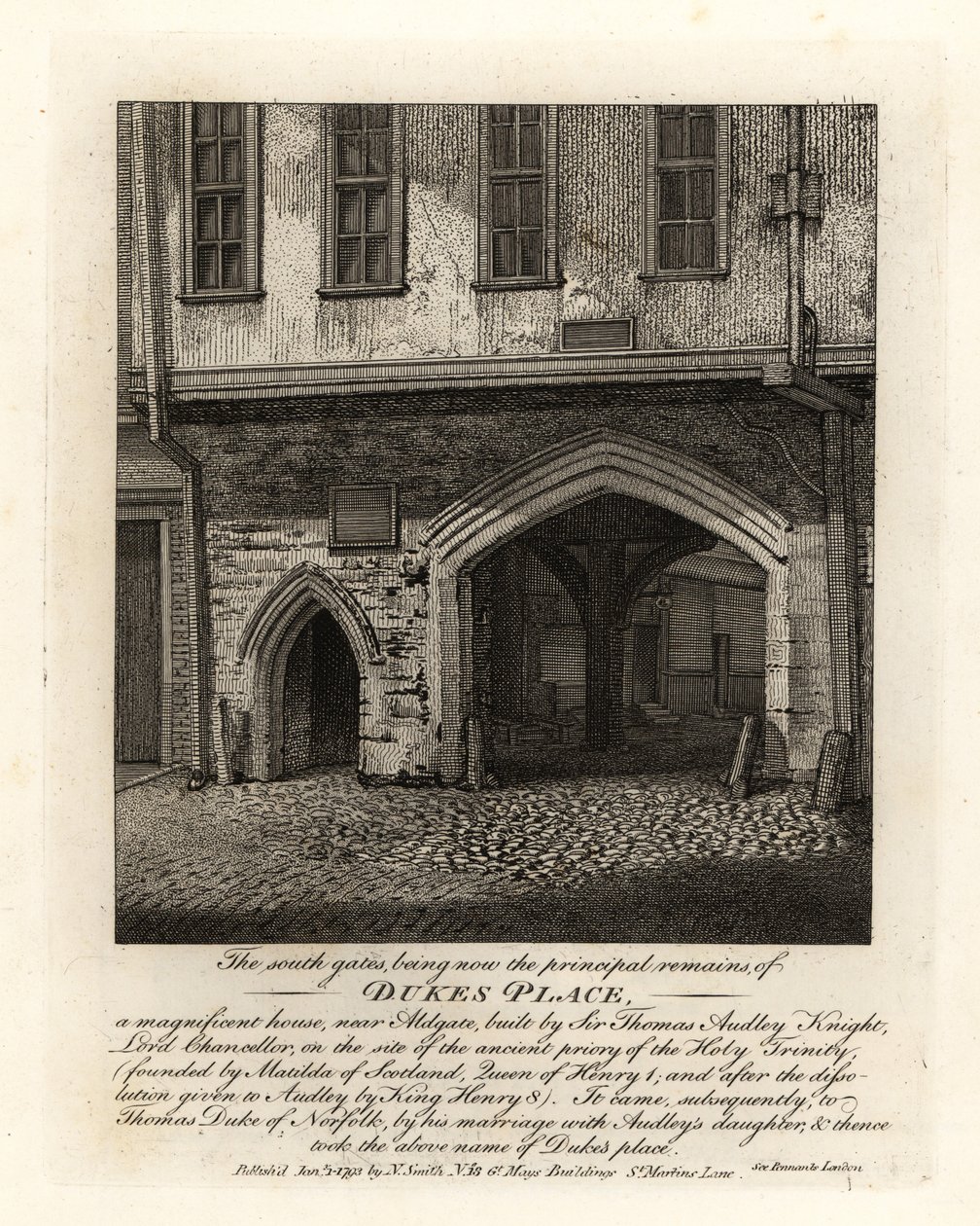 As ruínas das Portas Sul de Dukes Place, construídas por Sir Thomas Audley (1488-1544) perto de Aldgate de John Thomas Smith