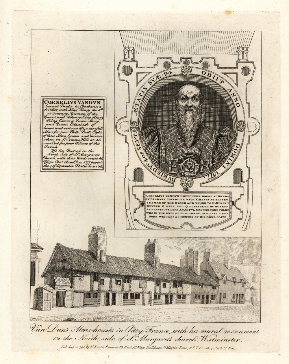 Van Duns esmolas na Petty France, com o seu monumento mural na Igreja de St Margarets, Westminster de John Thomas Smith