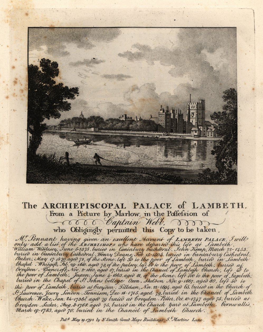 Vista do Palácio Lambeth, Londres de John Thomas Smith