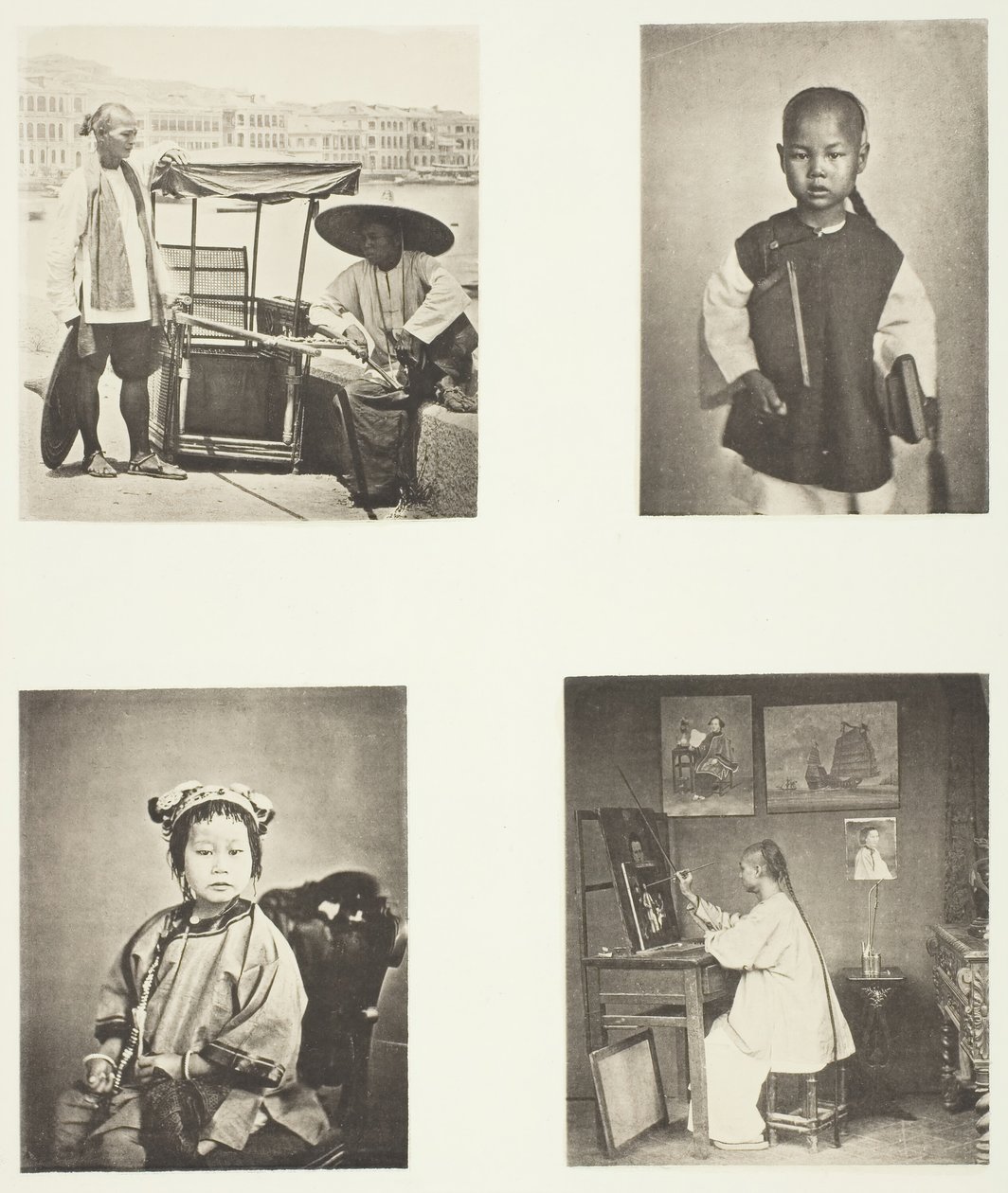 Uma liteira de Hong Kong, um estudante chinês, uma menina chinesa, um artista de Hong Kong, c. 1868. de John Thomson
