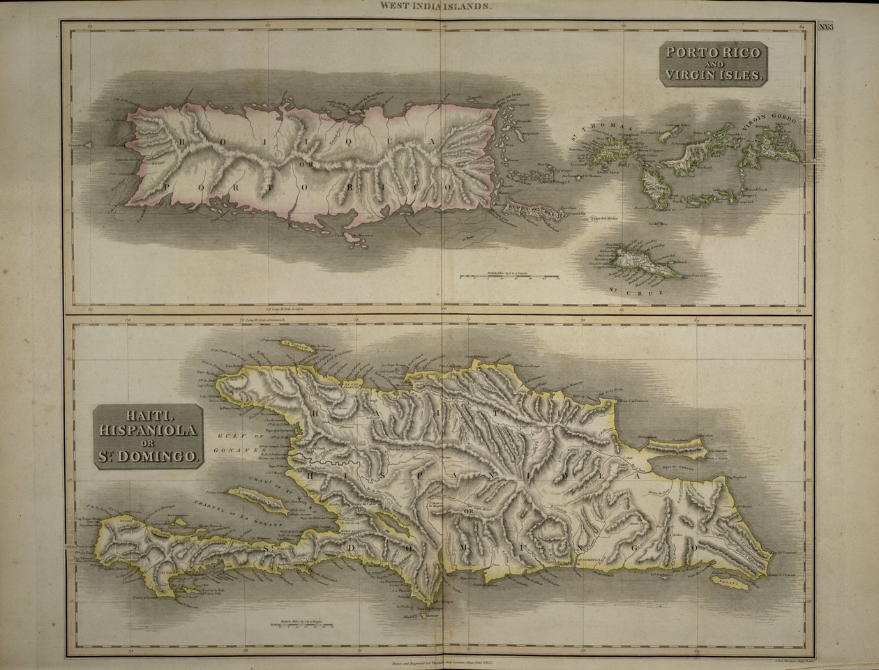 Porto Rico e Ilhas Virgens: Haiti, Hispaniola ou St. Domingo, 1817 (gravura colorida à mão) de John Thomson