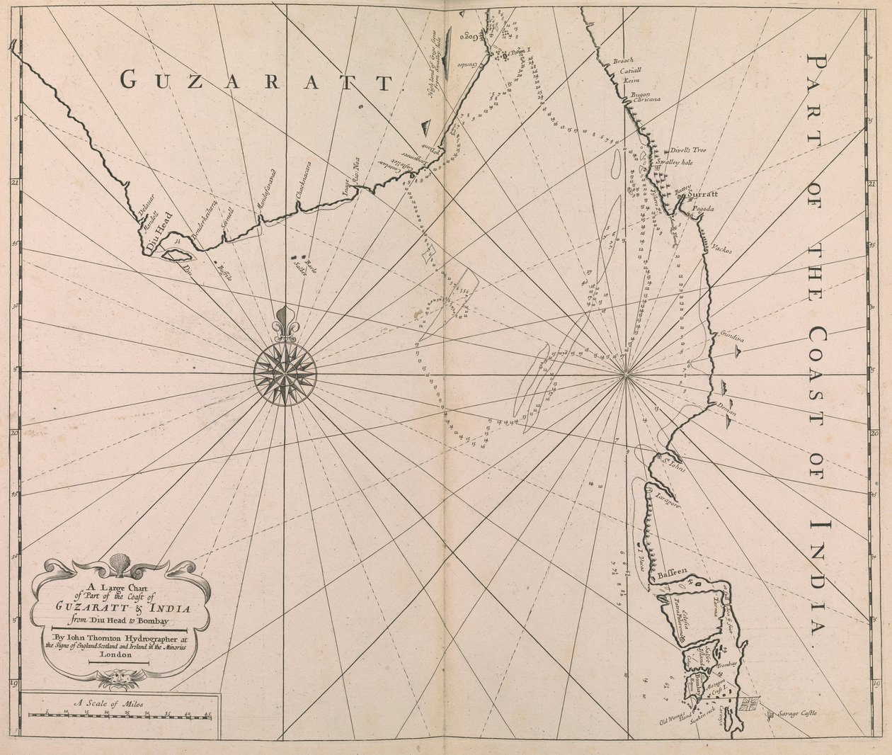 Uma grande carta de parte da costa do GUZARATT e da ÍNDIA desde a cabeça de Diu até Bombaim. (imprimir) de John Thornton