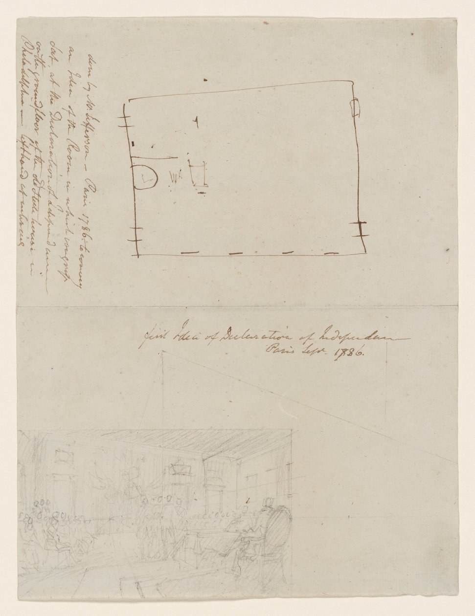 Primeira Ideia da Declaração de Independência, Paris, Set. 1786 de John Trumbull