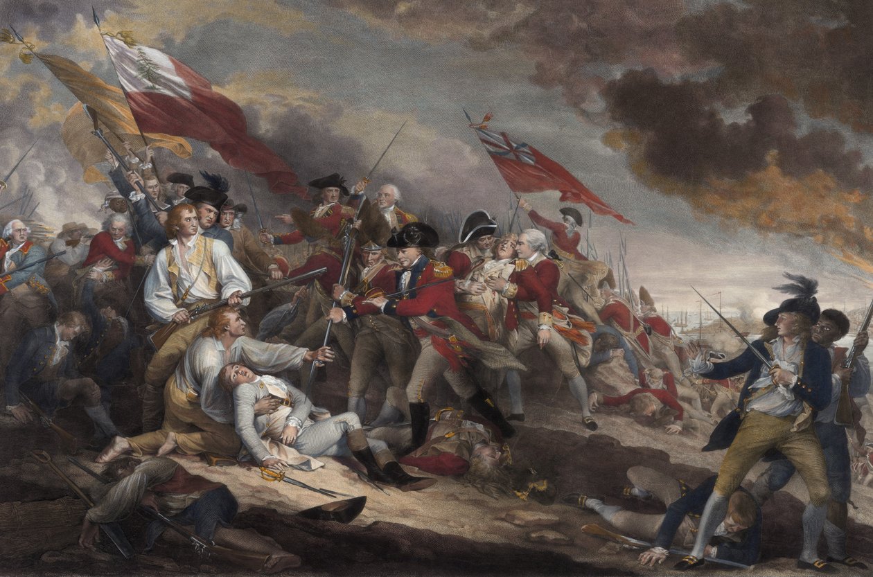 A morte do general Warren na batalha de Bunker Hill, 17 de junho de 1775, pub. 1786 de John Trumbull