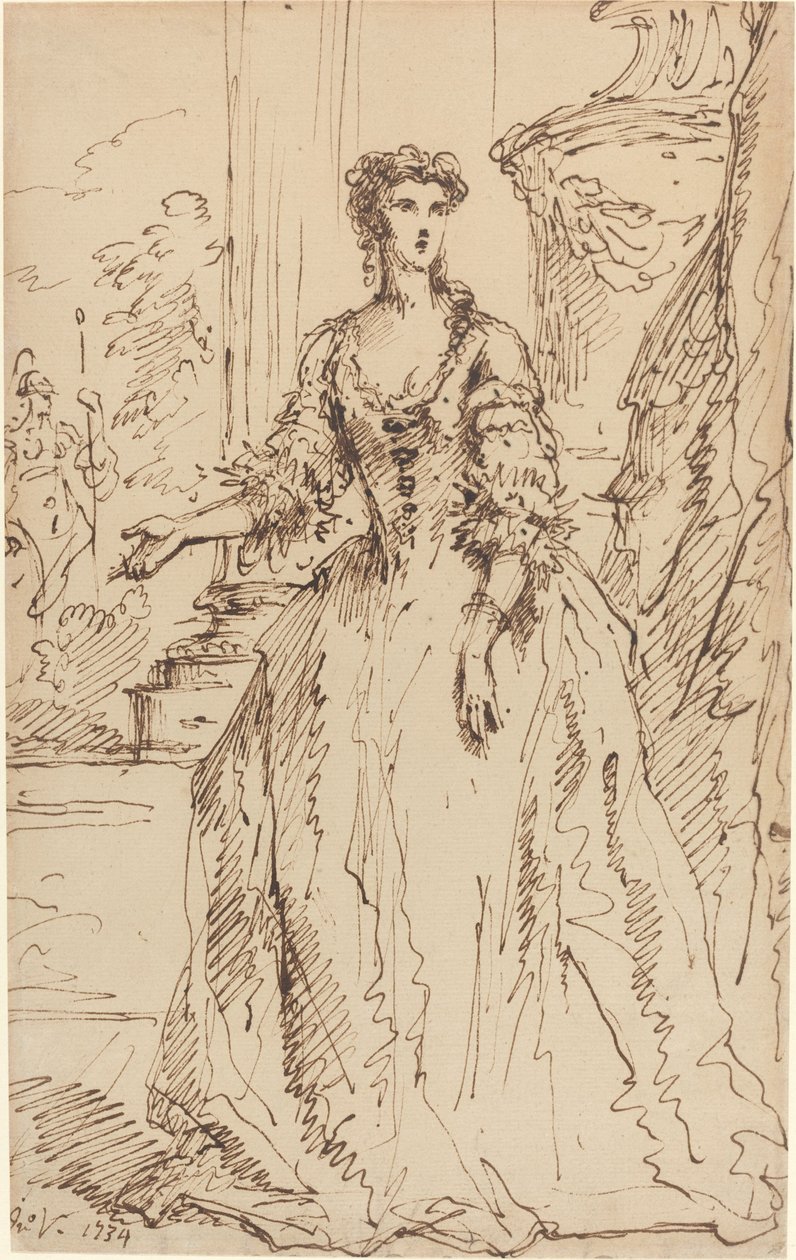 Retrato de uma dama em pé de John Vanderbank