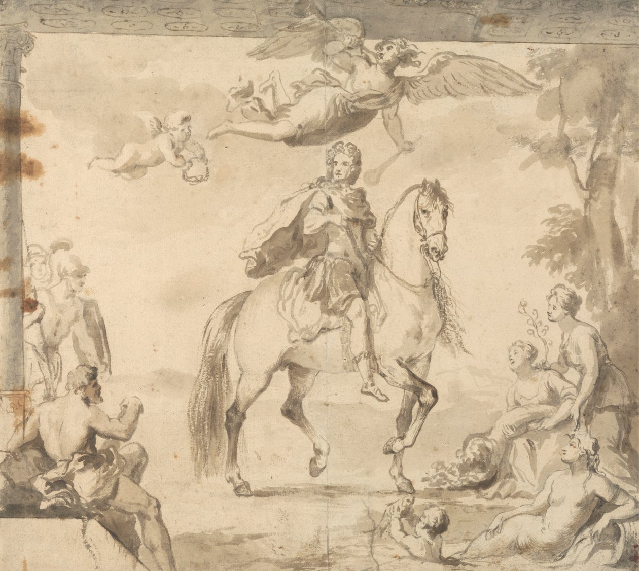 Estudo preparatório para a decoração "Retrato Equestre de George I" de John Vanderbank