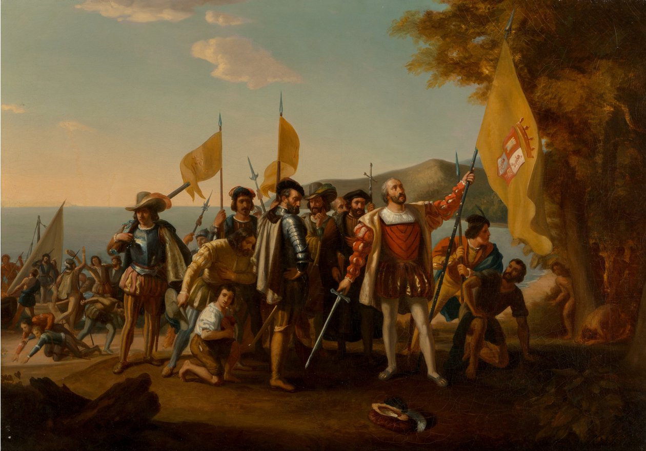 O desembarque de Colombo, segunda metade do século XIX.. de John Vanderlyn after