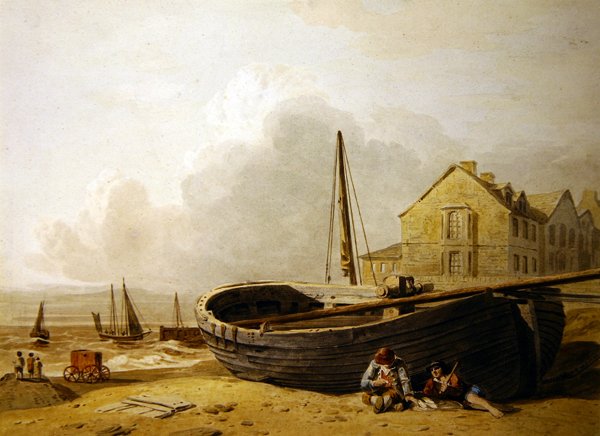 Um Barco de Pesca elaborado na Praia de Hastings (aguarela sobre papel) de John Varley