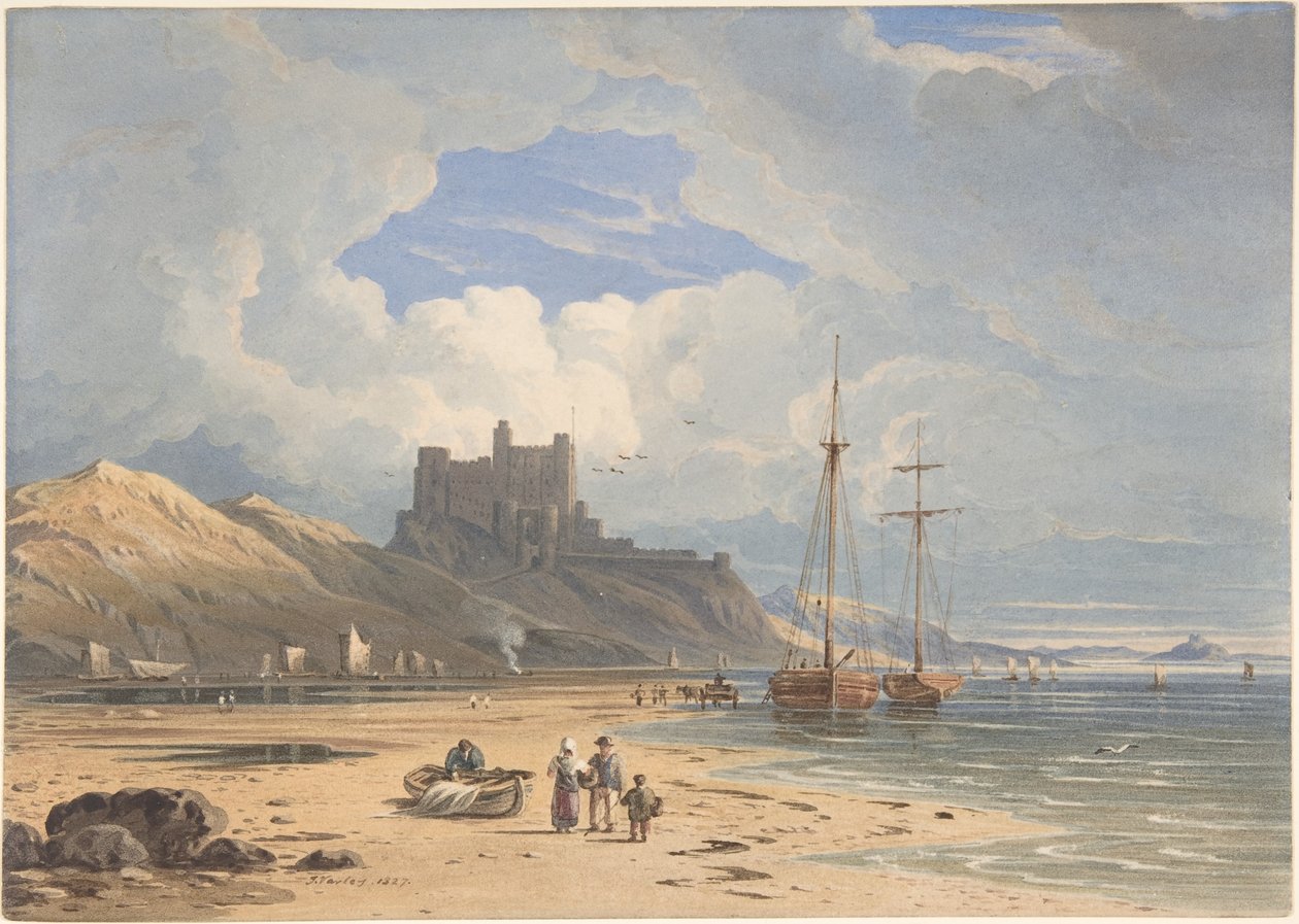 Castelo de Bamborough visto de nordeste, com Holy Island ao longe, Northumberland de John Varley