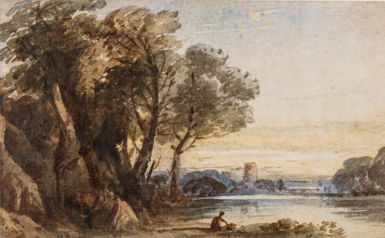 Capriccio Landscape, c.1830 (wc com goma arábica sobre papel) de John Varley