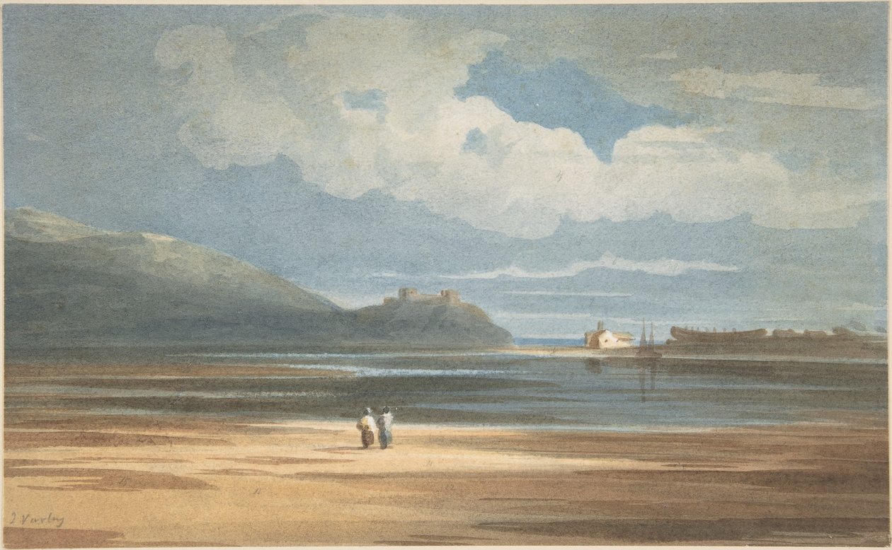 O castelo de Harlech do outro lado de Traeth Mawr de John Varley