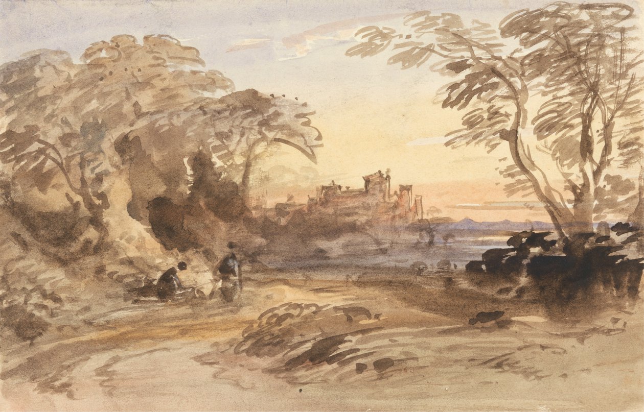 Paisagem com Figuras e Castelo Distante de John Varley