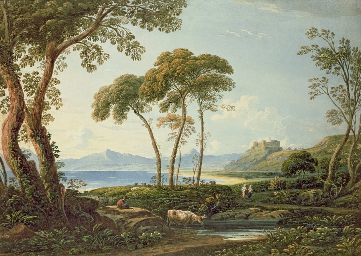 Paisagem, com, harlech, castelo de John Varley