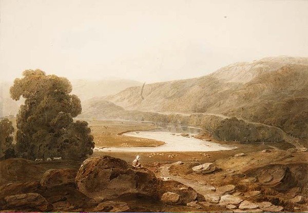 No.1607 Vale do Rio Mawddach, País de Gales, c.1805 (aquarela e giz preto sobre papel) de John Varley
