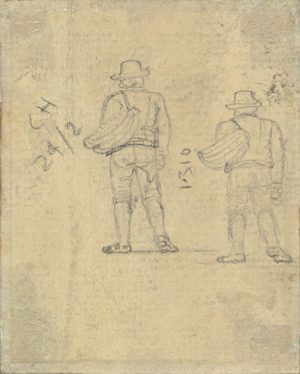 Dois estudos de uma figura segurando uma cesta [verso] de John Varley
