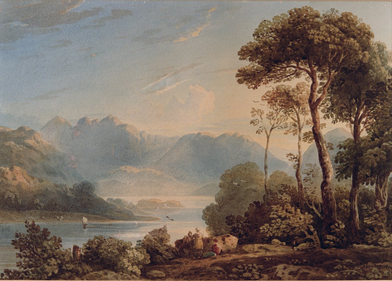 Vista da ponte Grange, Borrowdale (wc no papel) de John Varley