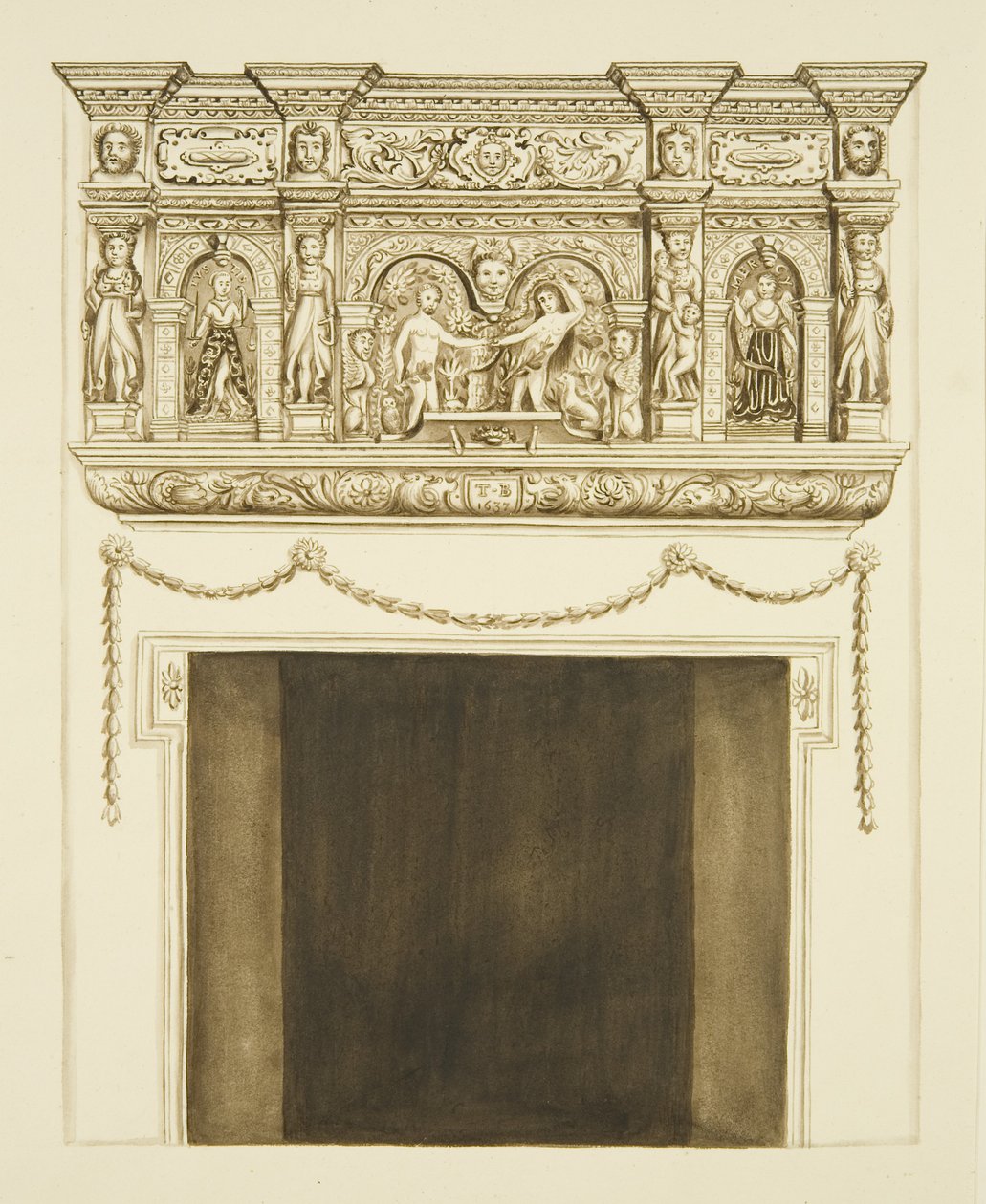 Peça de chaminé no Sr. Willis do lado de Santo Agostinho da Ponte de Pedra (lápis e aguarela sobre papel) de John W. Brett