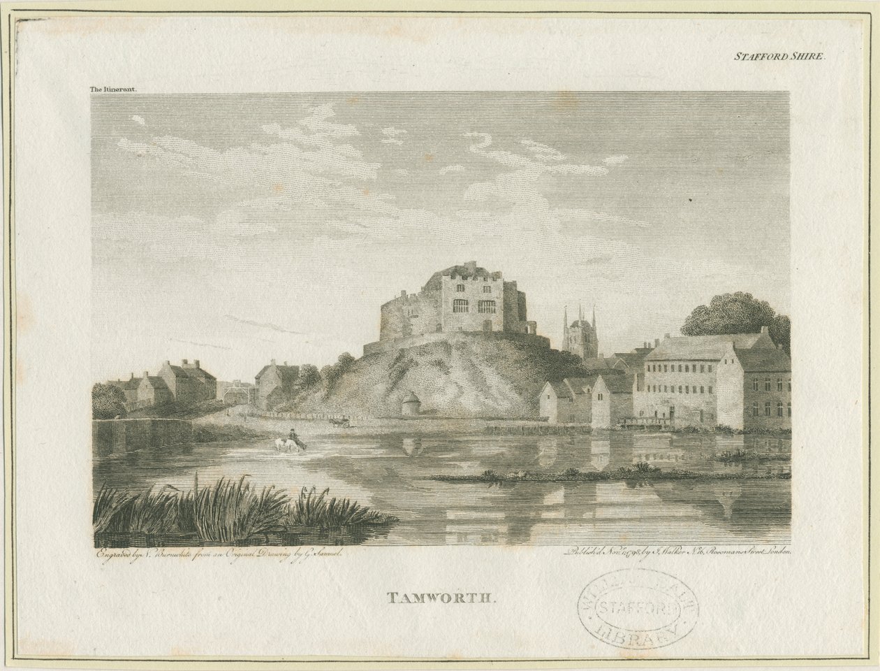Castelo de Tamworth: gravura, nd [c 1798] de John Walker