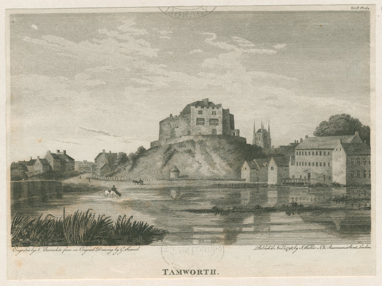 Castelo de Tamworth: gravura, nd [c 1798] de John Walker