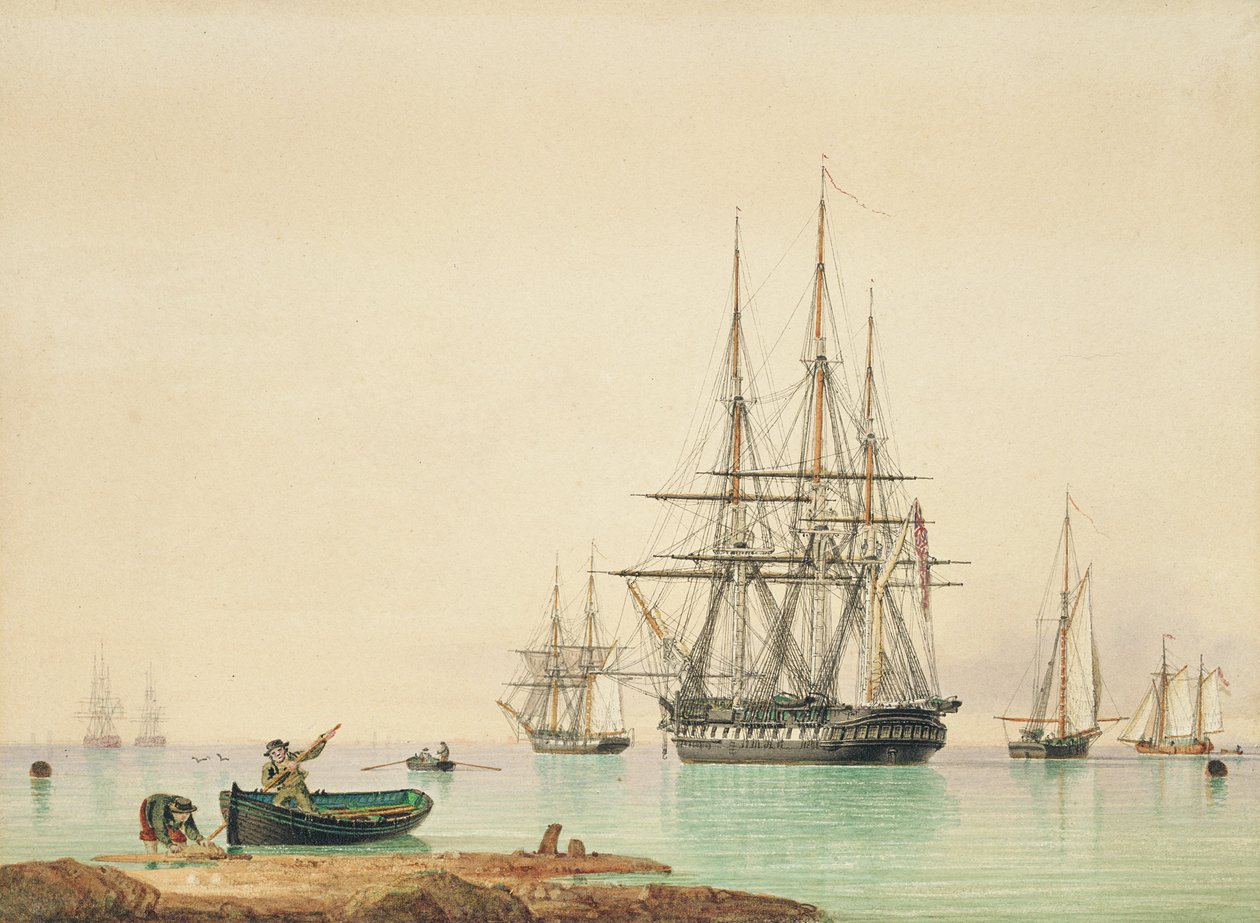 H.M.S. Vindictive (caneta, tinta e aguarela sobre papel) de John Ward