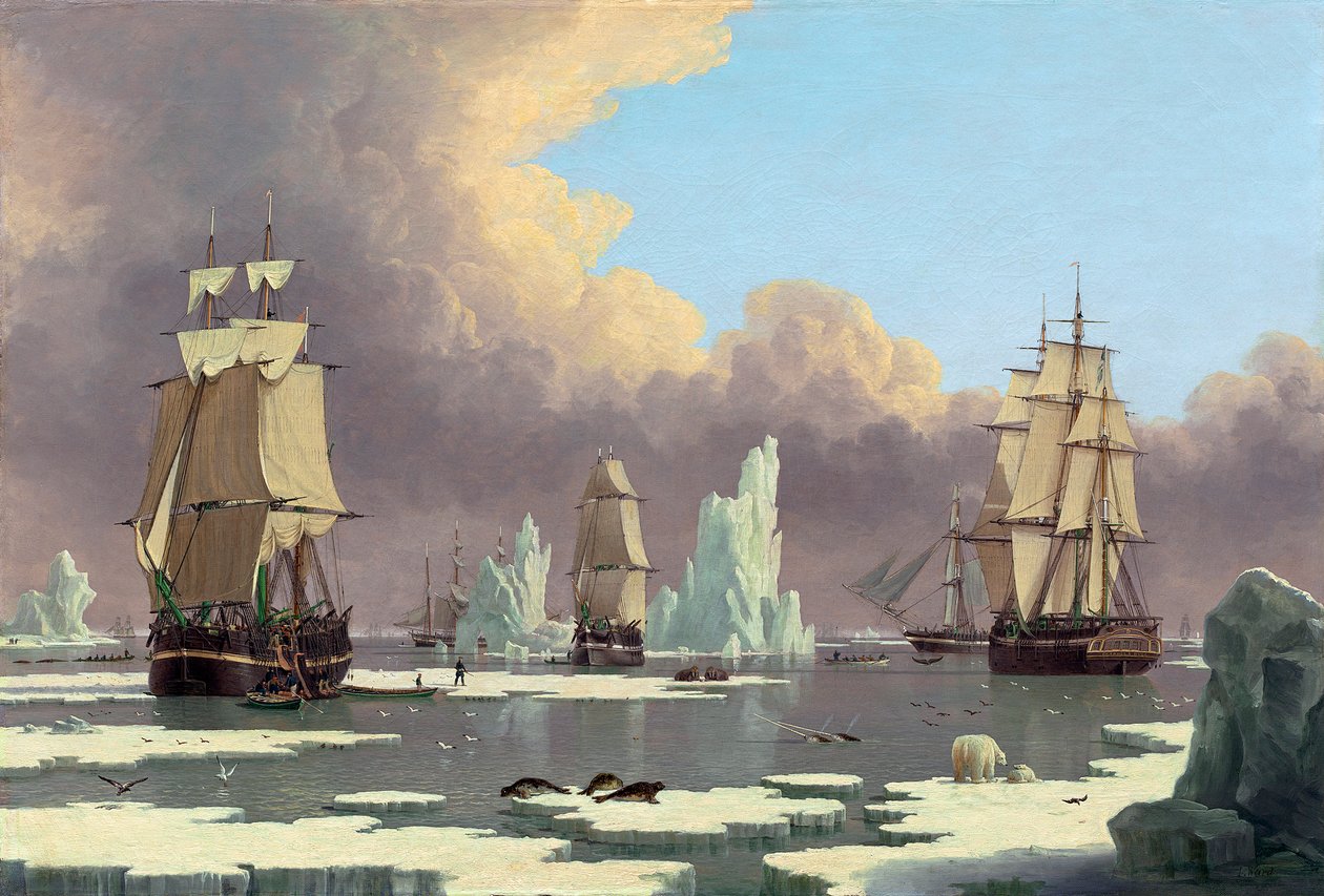 A Pesca da Baleia do Norte: O Cisne e Isabella, c. 1840 de John Ward of Hull