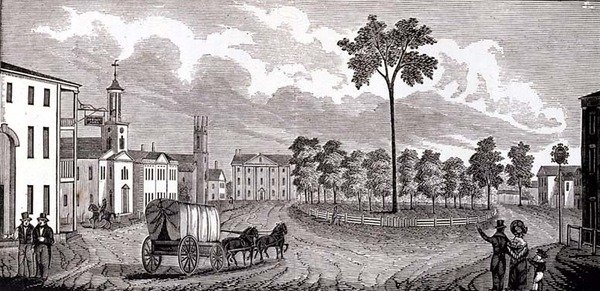 Parte central de Pittsfield, Massachusetts, de coleções históricas de Massachusetts, por John Warner Barber, gravada por SE Brown, 1839 de John Warner Barber