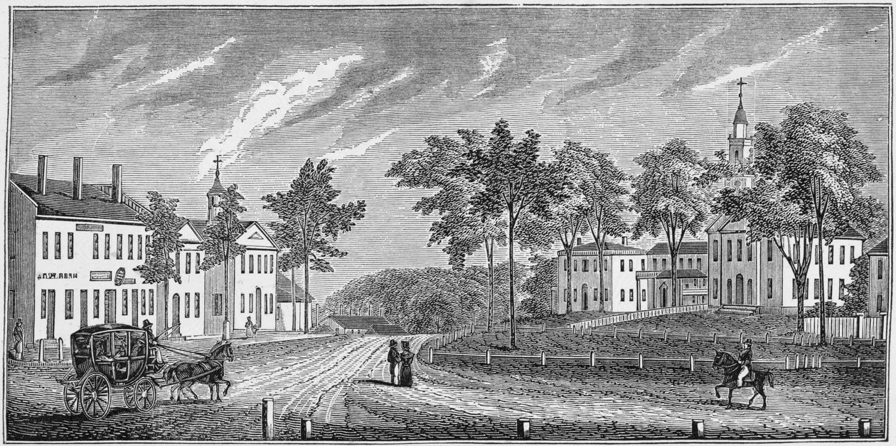Parte central de Greenfield, de "Coleções históricas de Massachusetts", de John Warner Barber, gravada por SE Brown, 1839 de John Warner Barber