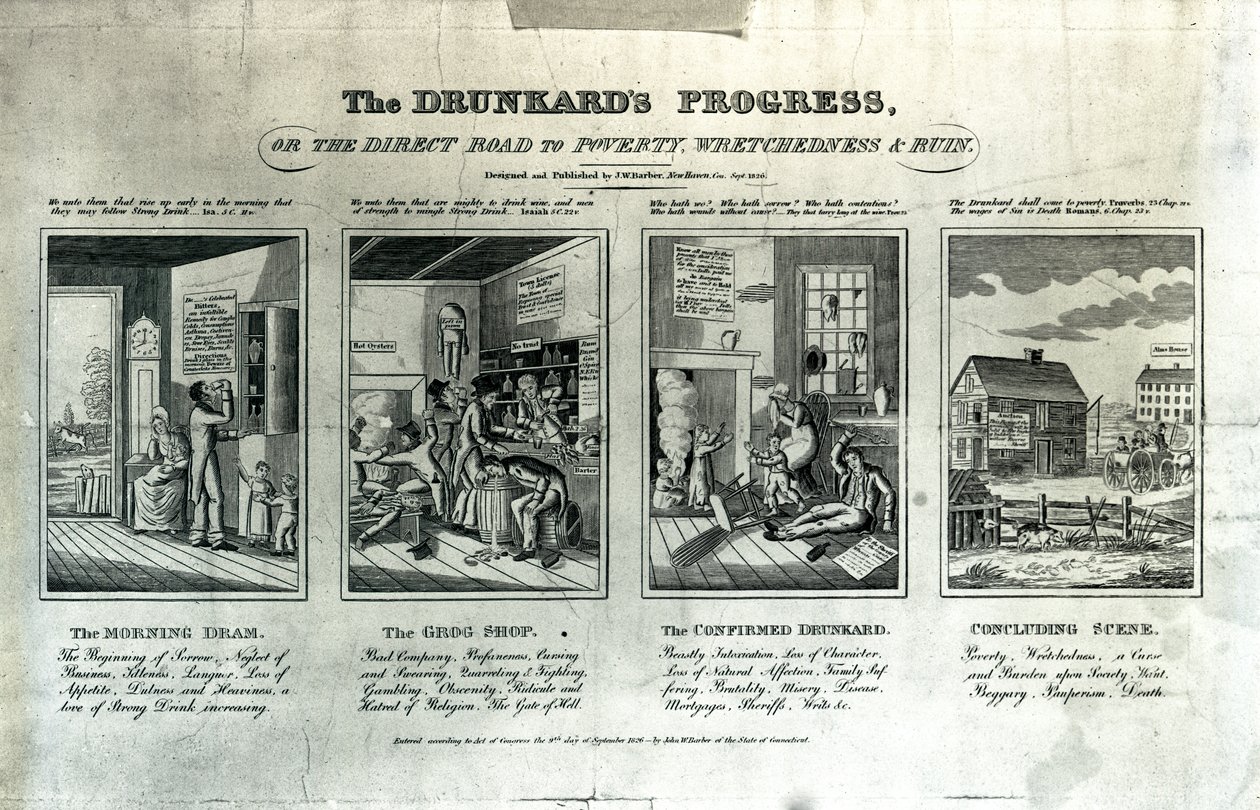 O progresso do bêbado, 1826 de John Warner Barber