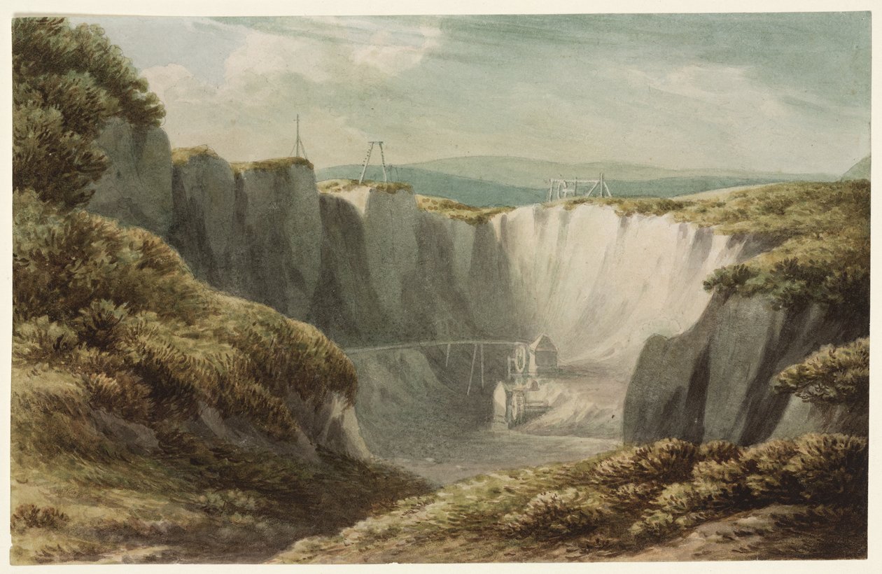 A mina de estanho em Carclaise, Cornwall, c.1800 (wc no papel) de John Warwick