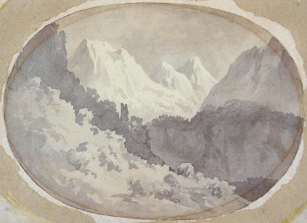 Cena Alpina (lavagem cinza sobre grafite no papel) de John Warwick Smith