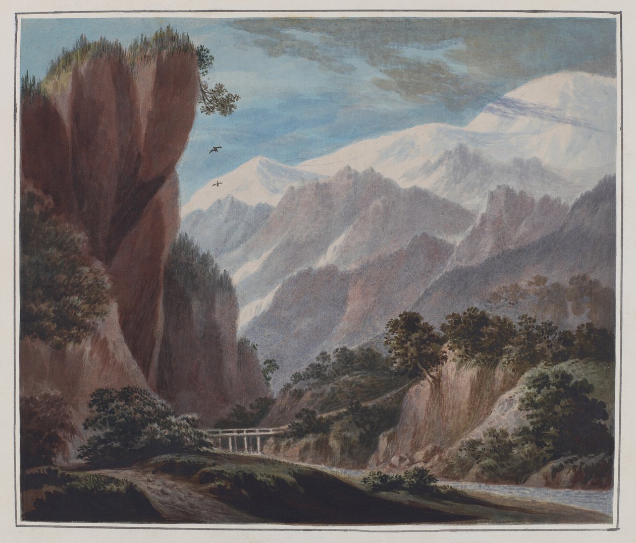 Subida do vale de Sallanches a Chamonix, c.1781 (aguarela, lápis e goma-arábica sobre papel) de John Warwick Smith
