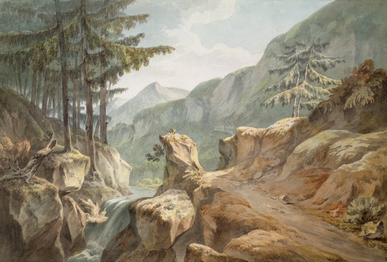 Monte Splugen, fronteira suíço-italiana, 1781 (wc no papel) de John Warwick Smith