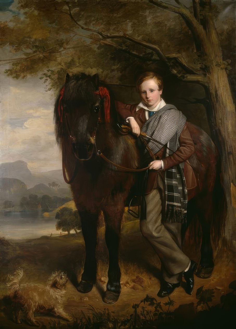 JW Gordon, retrato de um menino com pônei - pintura, 1849 de John Watson Gordon