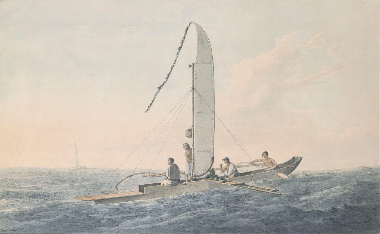 Uma canoa indígena ao largo do Taiti de John Webber