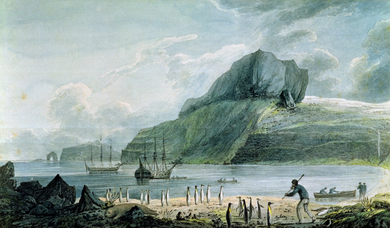 Uma vista do porto de Natal na terra de Kerguelen, 1781-4 de John Webber