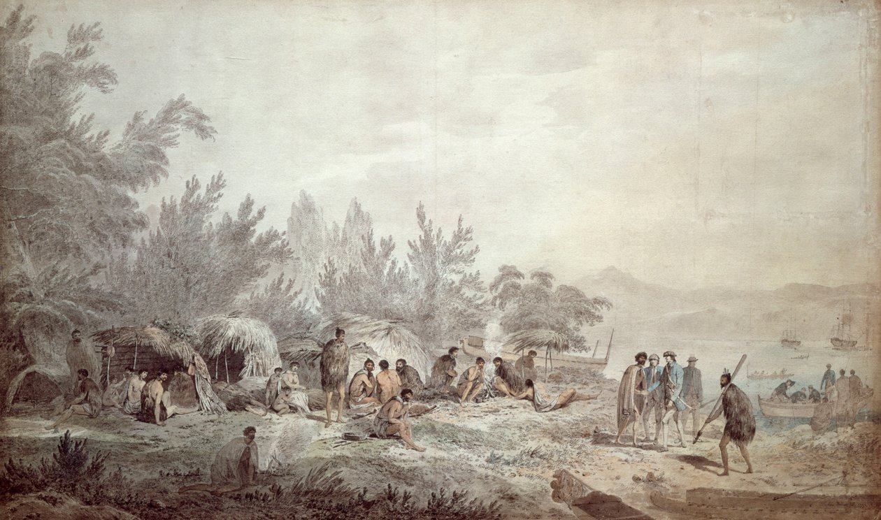 Capitão Cook em Ship Cove, Queen Charlotte Sound de John Webber