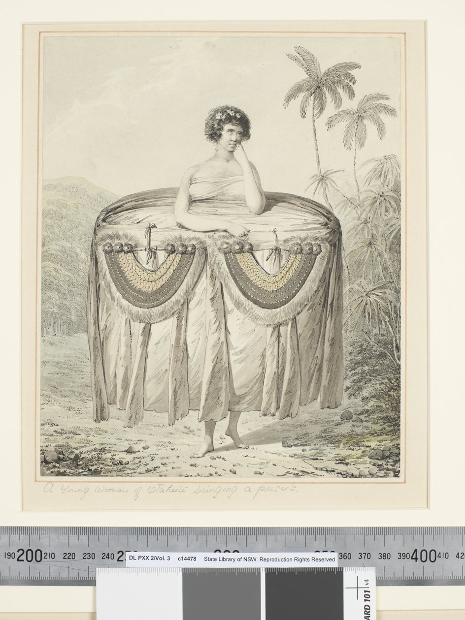 F.12 Uma Jovem Mulher de Otaheite trazendo um presente, c.1773-84 (aquarela) de John Webber