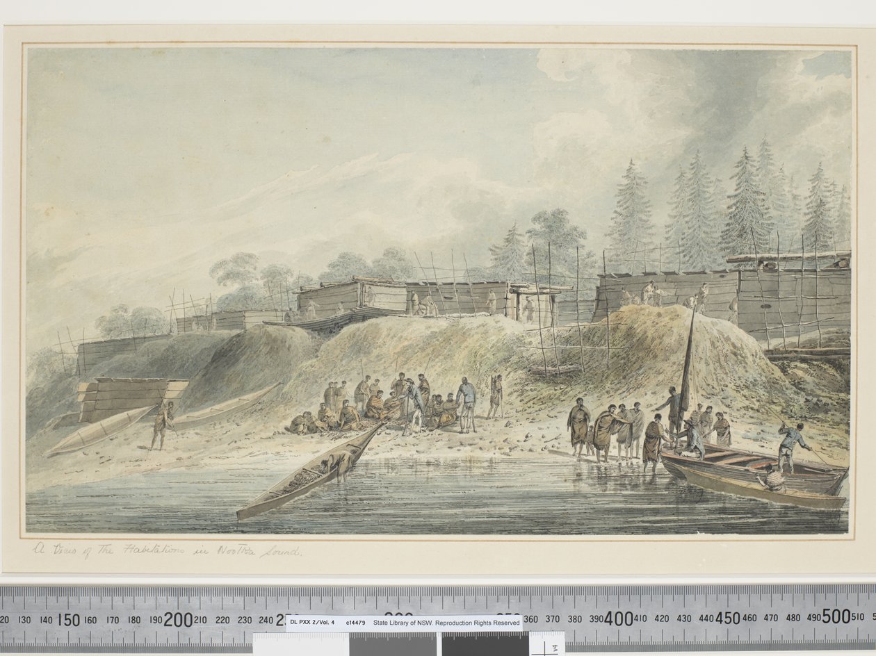 F.23 A View of the Habitations in Nootka Sound, c.1773-84 (aquarela) de John Webber