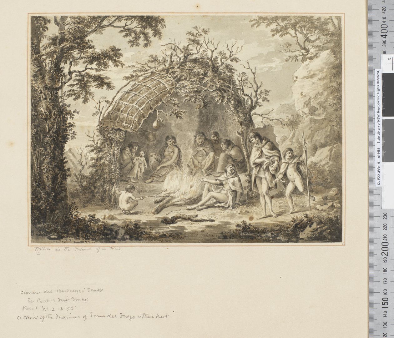 F.43 Nativos no Interior de uma Cabana, c.1783-84 (aguarela) de John Webber