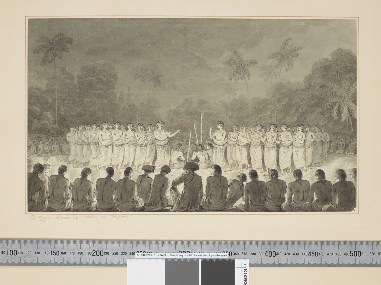 F.6 A Night Dance by Women in Hapaee, c.1773-84 (aquarela) de John Webber