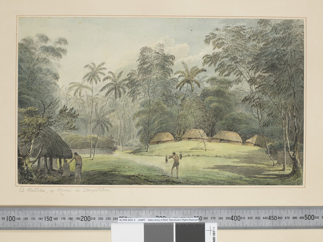 F.8 A Fiatooka, ou Morai em Tongataboo, c.1773-84 (aquarela) de John Webber